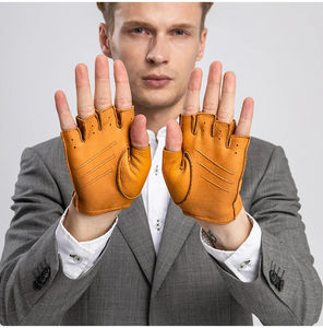 Driving <b>Gloves</b> Men Genuine <b>Leather</b> <b>Gloves</b> Slip-resistant Half Finger Goatskin Finger Less Gym Fitness Driving Male <b>Gloves</b> Luvs - Product Image 2