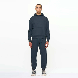 Sweat-shirt en molleton ivoire 100% coton pour hommes, ensemble deux pièces grande taille écologique, tenue décontractée pour l'automne, coupe-vent et froid - Product Image 1