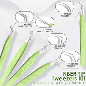 Pince à épiler en fibre à pointe dentelée antistatique plaquée or à 45 degrés et à 90 degrés pour les outils d'extension de cils, pince à épiler professionnelle pour les cils - Product Image 2