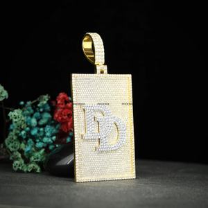 Collar Personalizado con Colgante Rectangular con Incrustaciones de Circonitas, Chapado en Oro Amarillo, Estilo Hip Hop, con Moissanita, para Regalo - Product Image 3