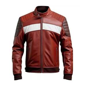 Chaqueta de motociclista para hombre de piel sintética con solapa con cuello, cierre de cremallera y bolsillos en el pecho - Product Image 5