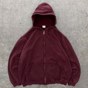 เสื้อฮู้ดดี้ผู้ชายสไตล์วินเทจ ทรงครอป ไซส์สั่งทำ ผ้าฝ้าย 100% เนื้อหนา แบบเฟรนช์เทอร์รี่ ดีไซน์ซิป สำหรับฤดูหนาว สีพื้น - Product Image 1