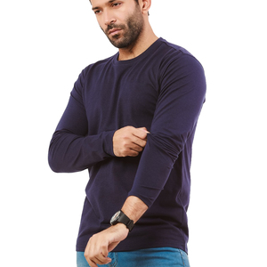 Camiseta de manga larga de color azul para hombre, camiseta lisa informal de cuello redondo, de Sportar Internacional, venta al por mayor - Product Image 3