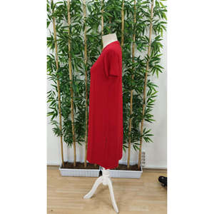 Robe en viscose à manches courtes et coupe ample pour femme avec détail fente, 36180 - Rouge - Product Image 5