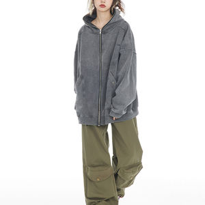 Sudadera con capucha desgastada de algodón de alta calidad de gran tamaño Vintage lavado con ácido Full Zip Up Hoodie con bolsillos sudaderas sueltas personalizar hacer - Product Image 5