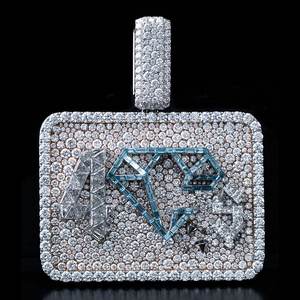 Pendentif personnalisé en argent sterling 925 avec logo 4CS | Pendentif glacé plaqué rhodium avec diamants Moissanite VVS - Product Image 1