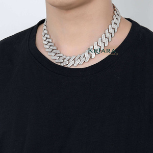 Men's Rhodium Plated 925 Silver <b>Statement</b> <b>Necklace</b> Baguette Cut Lab Grown Diamond Channel Setting Geometric Link Chain Hiphop - Product Image 2