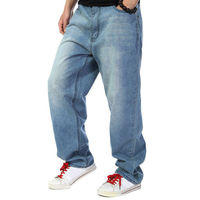 Prix d'usine – Jean en denim bleu pour homme, style streetwear personnalisé, coupe oversize ample, jambe large, taille haute, tricoté, délavé, éco-responsable