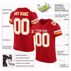 Maillot de football américain authentique en maille rouge, blanc et or personnalisé, vêtements de football américain élégants personnalisés, uniformes de sublimation - Product Image 4