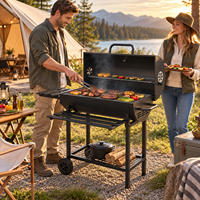 Barbecue portable au charbon de bois avec étagère latérale pliable en bois, collecteur de cendres, roues, fumoir extérieur pour hôtel et patio