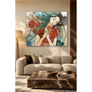 Impression sur toile Fida Watercolor Femme aux cheveux verts et aux grenades - Product Image 2
