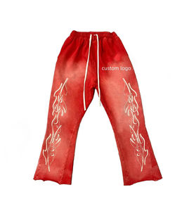 กางเกงขาบานผู้ชายพิมพ์ลายโลโก้ออกแบบได้ตามต้องการสไตล์วินเทจสไตล์ลำลองมีรอยยับใหม่กางเกงขาบานไซส์ใหญ่พิเศษ - Product Image 3