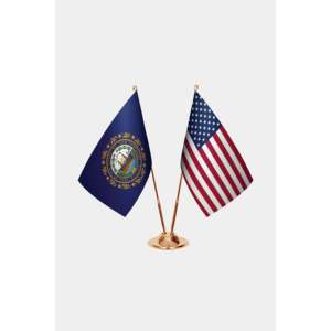 New Hampshire & U.S. Custom Desk <b>Flag</b> Set Satin Polyester Silk & Plastic Pennant <b>Flags</b> on Aluminum <b>Pole</b> Digital Printed - Product Image 2