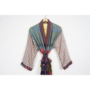Kimono de Seda Ligero y Elegante para Mujer, Estilo Bohemio, Largo hasta el Suelo, Estampado Floral, Suave, para Spa, Resorts, Playa y Descanso - Product Image 2