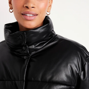 Chaqueta acolchada de piel sintética acolchada de talla grande ropa de invierno cuello de pie mangas largas 95% cremallera transpirable reciclada - Product Image 4