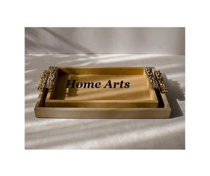 Plateau de service en bois massif avec poignées en fer Plateau de service en forme de rectangle de taille personnalisée à bas prix - Product Image 5