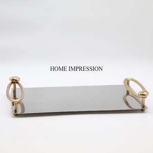 Último patrón de llegada, diseñador de Arte Moderno, forma ovalada, Metal, Color blanco, recubierto de polvo con asas chapadas en oro, bandeja para servir - Product Image 2