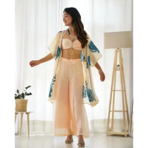 Ensemble Sharara pour femmes, style vintage, à motifs floraux, de couleur marron, tenue ethnique de fête, pour la vente en gros et l'exportation - Product Image 1