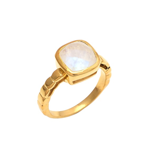 Fabriqué à la main plaqué rhodium 925 argent Sterling naturel arc-en-ciel pierre de lune coussin forme lunette réglage anneau pour fête et mariage - Product Image 2