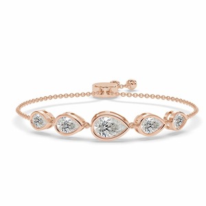 Aligned Pear Five Stone Lab Grown Diamond Fashion Bracelet 2 Ct Tw F-G Color VS Clarity 5 Diamonds 14K <b>Solid</b> <b>Gold</b> Row Motion - Product Image 3