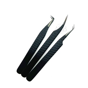 Vente chaude Noir Mat Japonais En Acier Inoxydable Extension De Cils Pince À Épiler Logo Personnalisé Diamant Grip Pince À Cils Pointe Pointue - Product Image 1