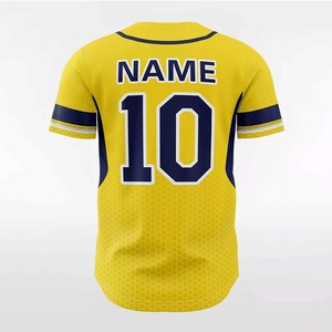 Maillot de baseball/softball 100 % polyester respirant jaune de haute qualité, imprimé par transfert thermique, avec logo brodé personnalisé et nom d'équipe - Product Image 2