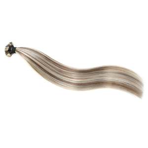 12A Remy Human <b>Hair</b> Flat Tip <b>Extensions</b> Straight <b>Ash</b> Brown #8A/60 with Platinum <b>Blonde</b> Highlights Soft - Product Image 1