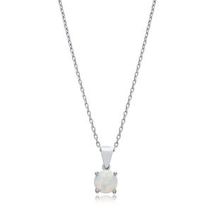 Opale blanche ronde breloque CZ pierre 925 collier à breloques en argent Sterling turc fait à la main 925 collier à breloques en argent Sterling pour les femmes - Product Image 1