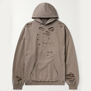 À la mode pull-over sweats à capuche hommes lourds en détresse gros sweats à capuche pierre surdimensionnée vintage lavé sweat à capuche blanc - Product Image 1