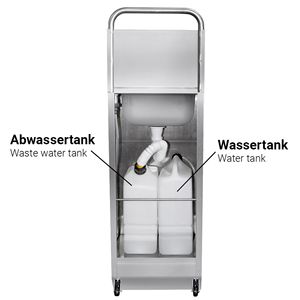 Évier mobile commercial pour lavage des mains - Acier inoxydable - avec pompe à pied, distributeur de savon et distributeur de serviettes en papier - Product Image 3