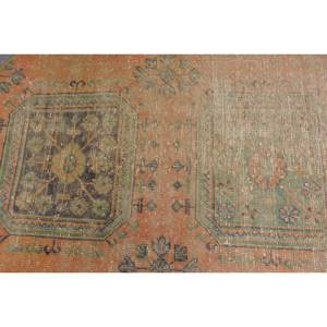 Alfombra turca Vintage verde naranja clásica 4,1X4,2 pies diseño de retazos hecho a mano lana viscosa Material látex respaldo para la vida - Product Image 5