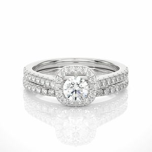 Round Cut Prong Set Halo Diamond Bridal Set Ring For Women - Product Image 1