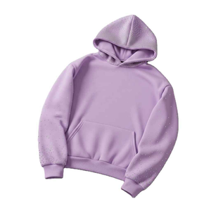 OEM Oversized Heavyweight 100% Cotton Solid Knitted Zipper-Up Hooded Collar Rhinestone Hoodie Custom Vintage Winter - Product Image 6