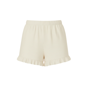 กางเกงขาสั้นผู้หญิงแฟชั่น ผ้าถักลายริบ ขอบระบาย ยืดหยุ่น แห้งเร็ว ระบายอากาศ น้ำหนักเบา สวมใส่สบาย ลำลอง รับผลิตแบบ OEM ODM จากโรงงานเสื้อผ้า - Product Image 1