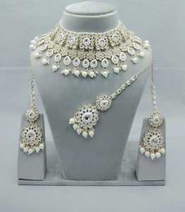 Conjunto de joyería de boda corta de lujo de fabricante indio, conjunto de collar y aretes tradicional étnico para mujer y niña, diseño de moda - Product Image 5