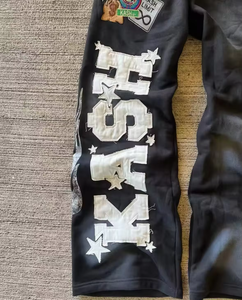 Pantalones de hombre pesados Pantalones de chándal holgados con bordado en capas de doble cintura Pantalones de chándal rectos de pierna ancha acampanados - Product Image 2