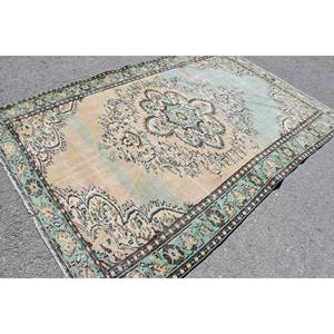 Tapis Vintage en Laine Patchwork Bleu Beige Style Boho Fait à la Main en Peluche Pile Rectangle Couloir pour Entrée Lit Salon 5'8 "X 8'8" - Product Image 2