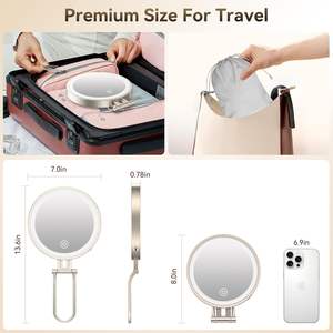 Espejo de maquillaje de viaje con luz, espejo de aumento con luz, espejo de maquillaje de 73 colores claros, colgante de mano de escritorio regulable - Product Image 4