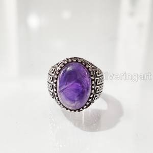 แหวนพลอยอเมทิสต์สำหรับผู้ชายขายส่งแหวนพลอยอเมทิสต์ธรรมชาติแหวนหินวันเกิดทุกขนาดเครื่องประดับของอาหรับสำหรับปาร์ตี้แหวนเงินสเตอร์ลิง925 - Product Image 4