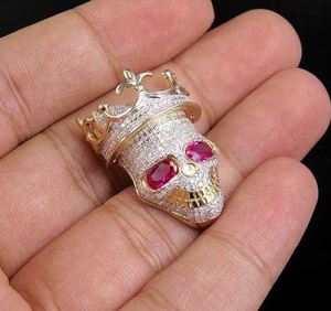 Gold Tone Iced Out Skull Pendant with Crown Ruby Eyes Diamond Hip Hop Jewelry Statement <b>Necklace</b> Charm - Product Image 2