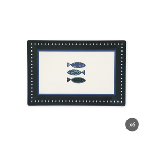 Set of 6-pcs Rectangular Food Serving Plates Digital Printing Technique Mediterranean Multicolor Sea Theme Ocean Excelsa - Product Image 1