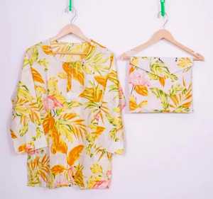 Ropa de dormir rosa de algodón 100% para mujer, traje de noche de manga larga, pantalón transpirable, ropa de playa Sexy, ropa de salón, conjunto de verano PJ solamente - Product Image 2