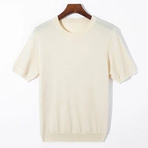 เสื้อสเวตเตอร์ถักแขนสั้นสำหรับผู้ชายเสื้อสเวตเตอร์คอกลมสีทึบระบายอากาศได้ดีใหม่ฤดูร้อน - Product Image 3