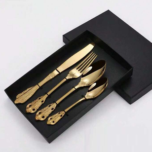 Juego de Cubiertos de Oro Reutilizables, Juego de Cubiertos de Acero Inoxidable de Alta Calidad, 4 Piezas, con Caja de Regalo, Acero Espejado - Product Image 1