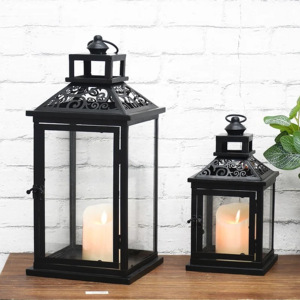 Latest Arrival Moroccan Design <b>Black</b> Metal & Glass Handmade <b>Candle</b> <b>Holders</b> Lanterns & Jars 2 Sizes for Home & Outdoor Decor - Product Image 2