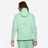 Ensemble de survêtement pour homme en molleton technique 100% coton, bleu printemps, avec sweat à capuche zippé intégral et pantalon de jogging, design OEM