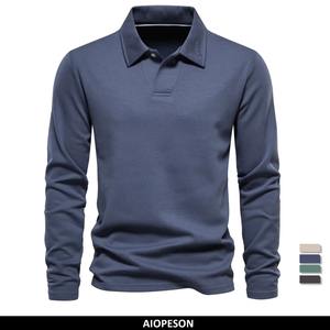 Polo haut de gamme en pur coton lourd, nouveau T-shirt à manches longues pour hommes printemps et automne, haut de couleur unie - Product Image 6