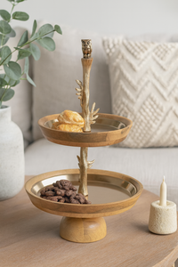 Artisanat support à gâteau rond à 2 niveaux pièce maîtresse d'affichage en bois et en métal support de service de gâteau décoratif utilisations des fêtes de Noël - Product Image 5