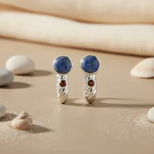 Bijoux fantaisie en argent 925 avec pierre bleue, boucles d'oreilles pendantes pour femmes, accessoire de mode - Product Image 2