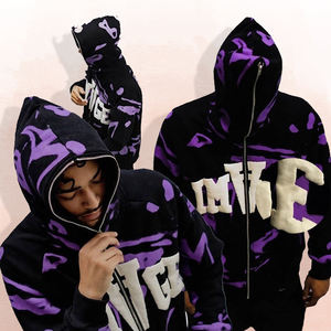 Ventes chaudes Streetwear Impression intégrale Impression en relief Capuche zippée intégrale pour homme Capuche zippée intégrale personnalisée - Product Image 2